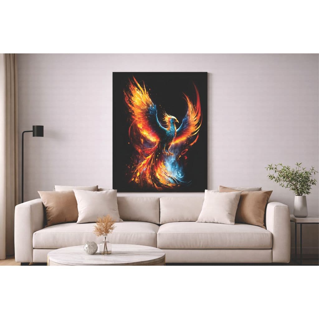 Quadro Decorativo 1 Peça Fênix de Fogo Para Quarto Sala Escritório e Hall