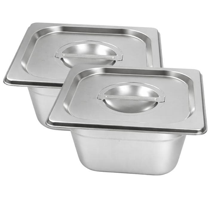 Kit 2 Cuba GN 1/6 Inox 100mm Sem Alça e  2 Tampa Gastronômica Buffet Hamburgueria Açaiteria