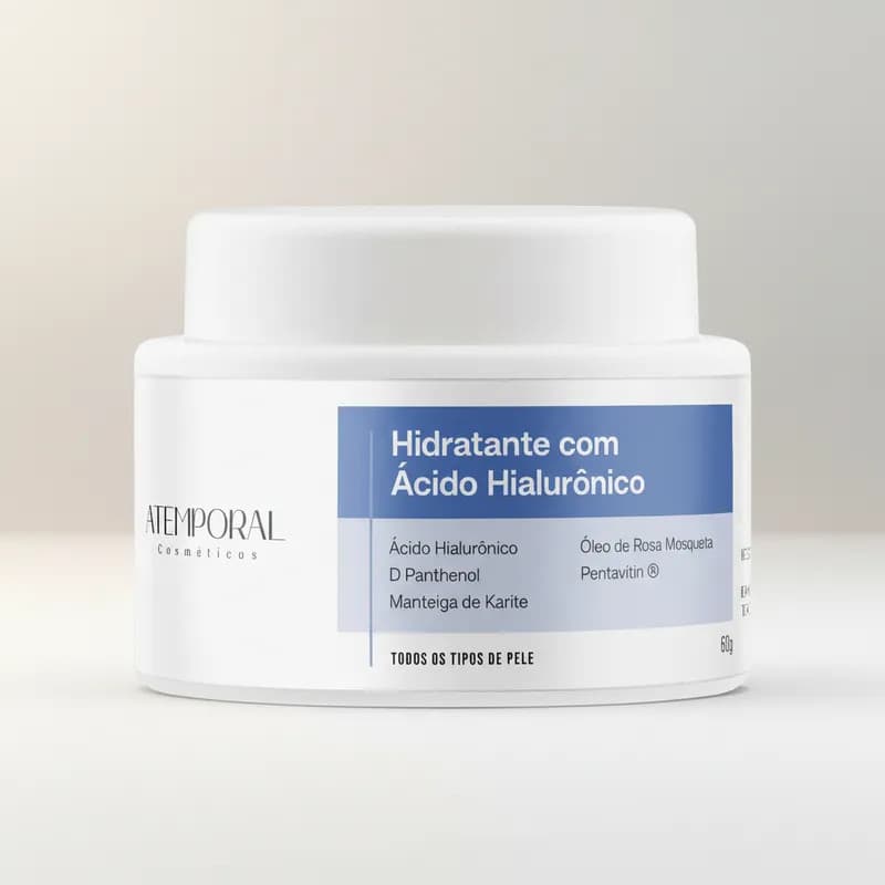 Creme Hidratante Facial Anti Idade 60g Ácido Hialurônico Rosa Mosqueta Anti Rugas Atemporal