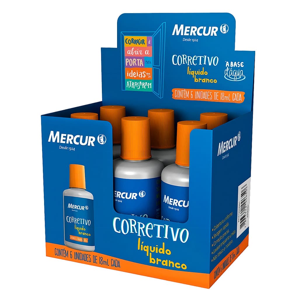 Corretivo Liquido Mercur 18 ml Escolar 6 Unidades