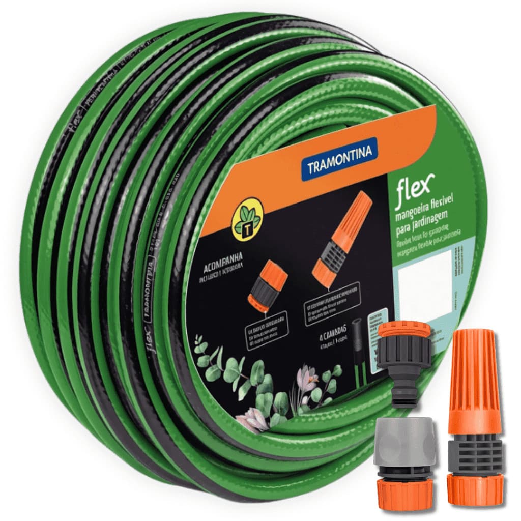 Mangueira Jardim Agua Flexivel Ate 30 Metros Tramontina Reforçada 1/2 Com Kit Esguicho