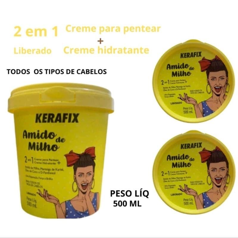 Creme de Pentear Fortalecedor de amido milho tratamento Natural Profundo kerafix