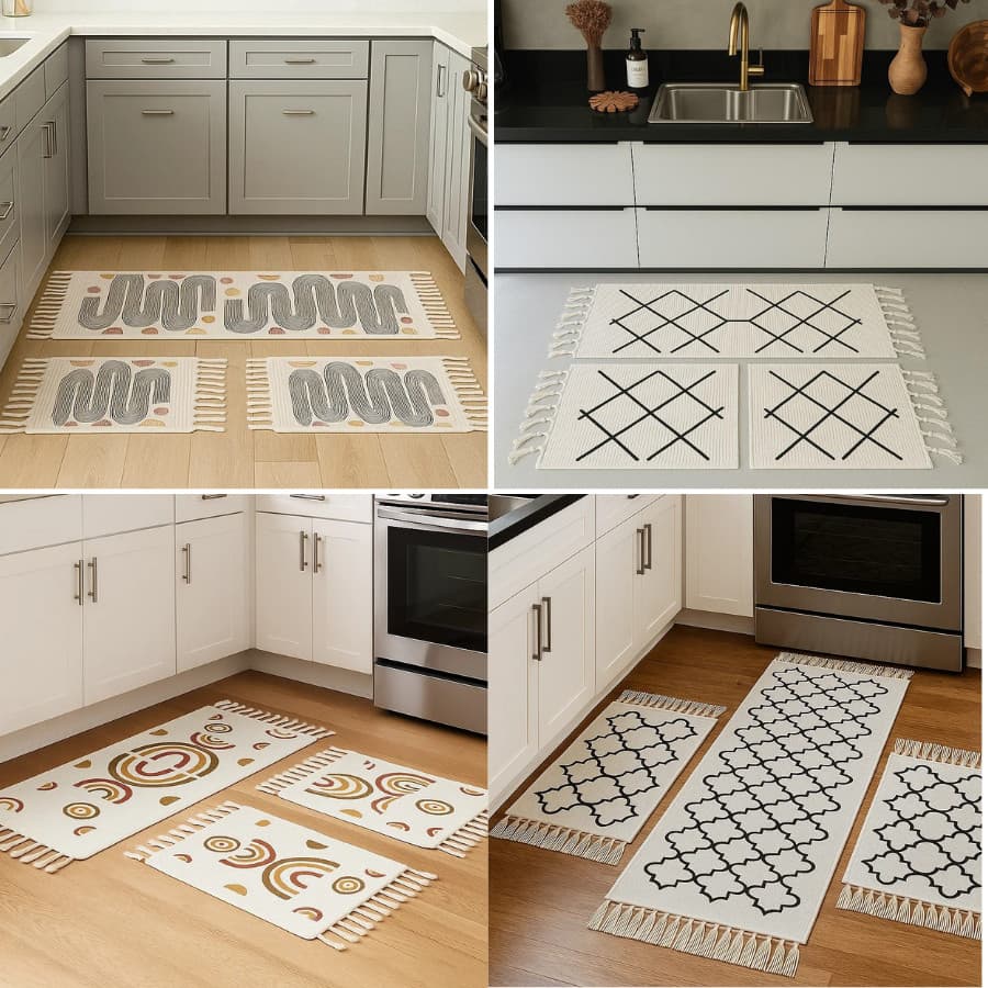 Kit tapete cozinha 100% algodão com passadeira geometric 3pç