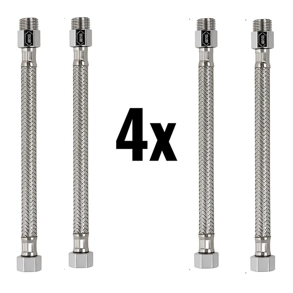 Kit 4 Engate Flexível Rabicho Aço Inox Macho Fêmea 60cm Aquecedor Boiler Caixa Acoplada Torneira 1/2