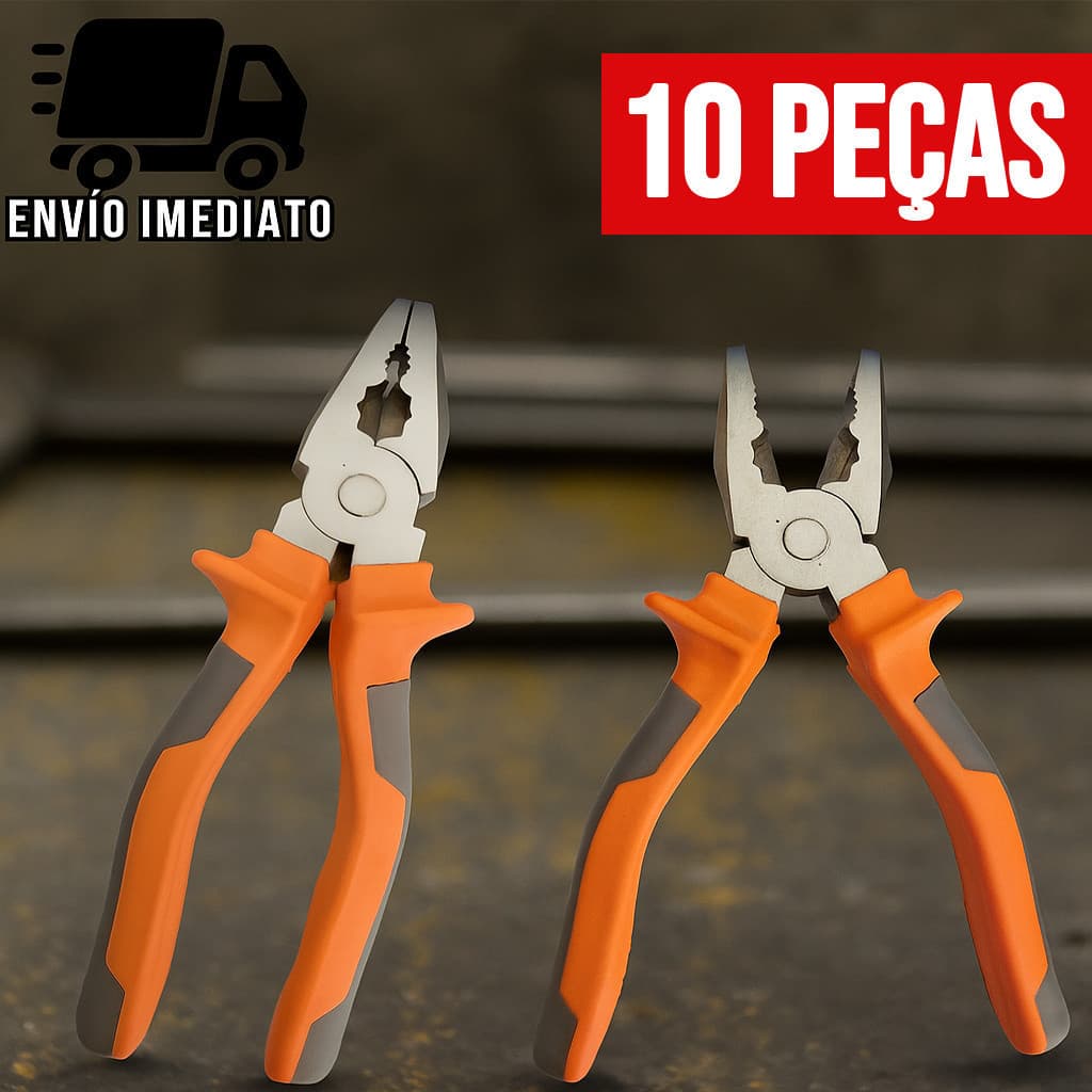 Kit 10 Alicate Universal Profissional 8" Multiuso com Cabo Isolado – Ferramenta Manual