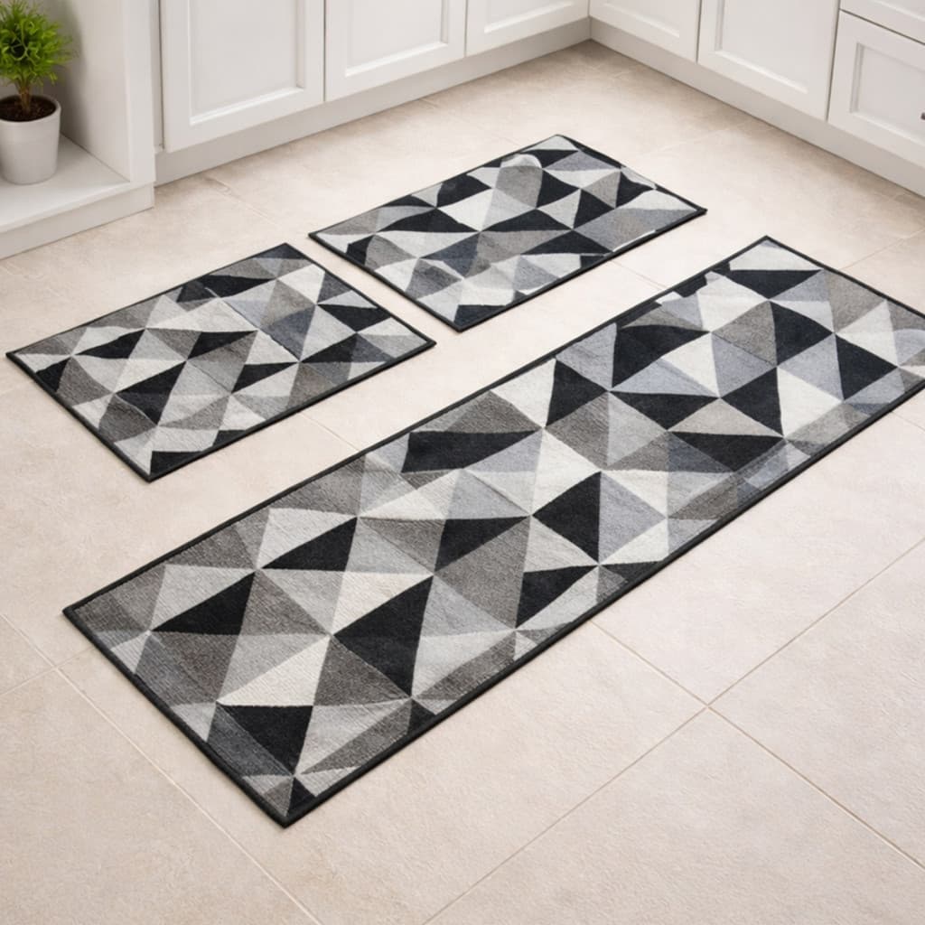 Tapete Passadeira Cozinha Kit 3 Pçs Jacquard Antiderrapante