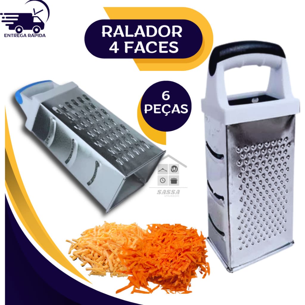6 Ralador em Aço Inox e Cabo de Plátisco 4 Faces 24c  Legumes, Frutas, Queijo Envio de Cores DISPONIBILIDADE EM ESTOQUE.
