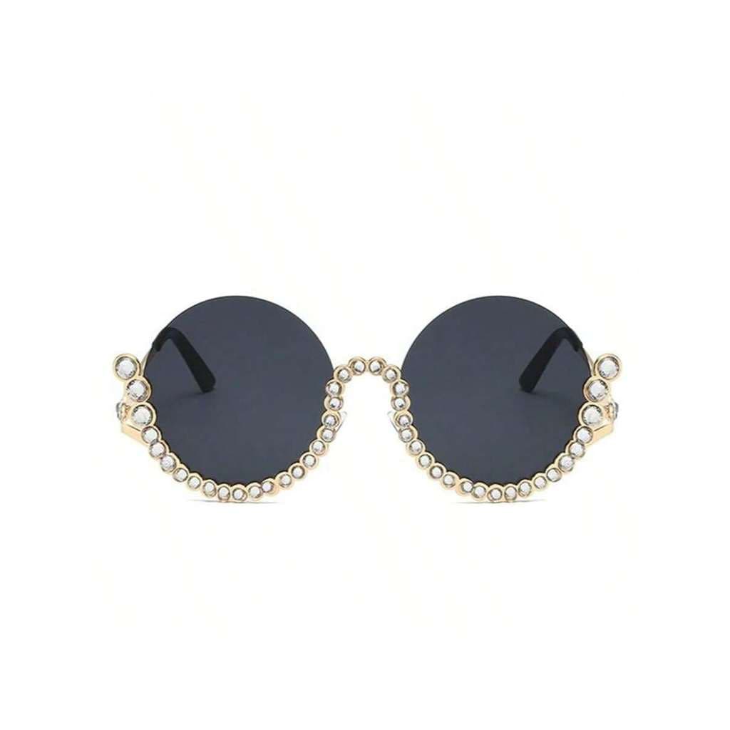 Diamond round Sunglasses Women Semi-Rimless Crystal Sun Glasses  Metal Frame Bling Rhinestone Eyewear F25  Strass
