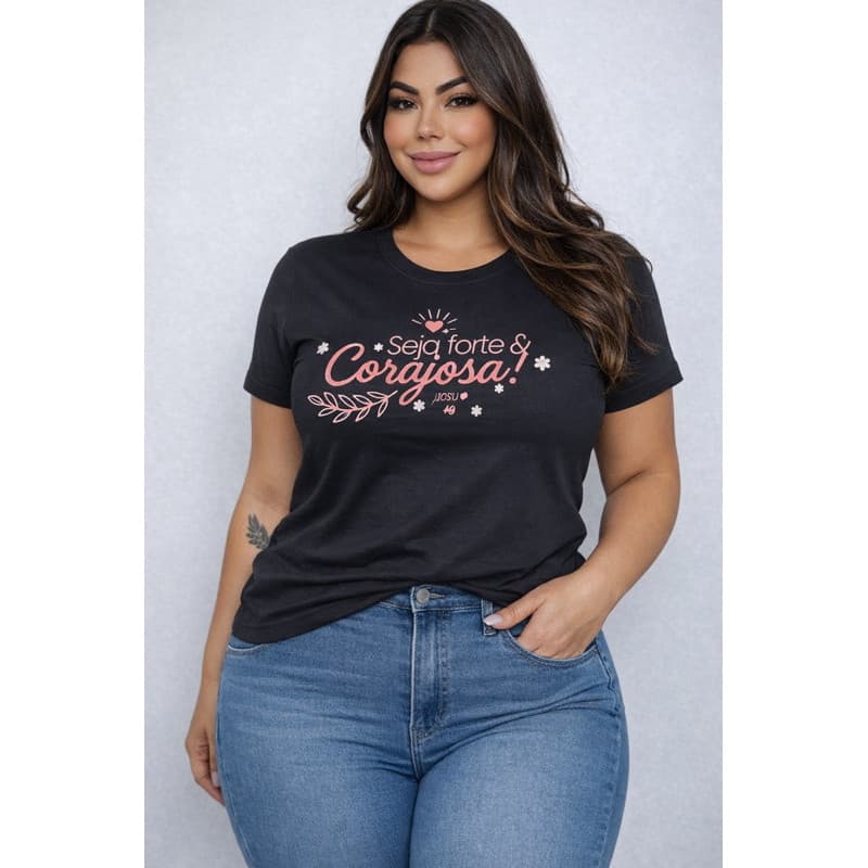 Blusa Feminina T-Shirts Estampada Seja Forte e Corajosa Camiseta Manga Curta Plus Size Moda Evangélica Motivacional 2026