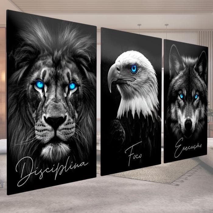 Quadros Decorativos Mdf Águia Lobo Leão Foco Motivação Escritório Moderno Promoção