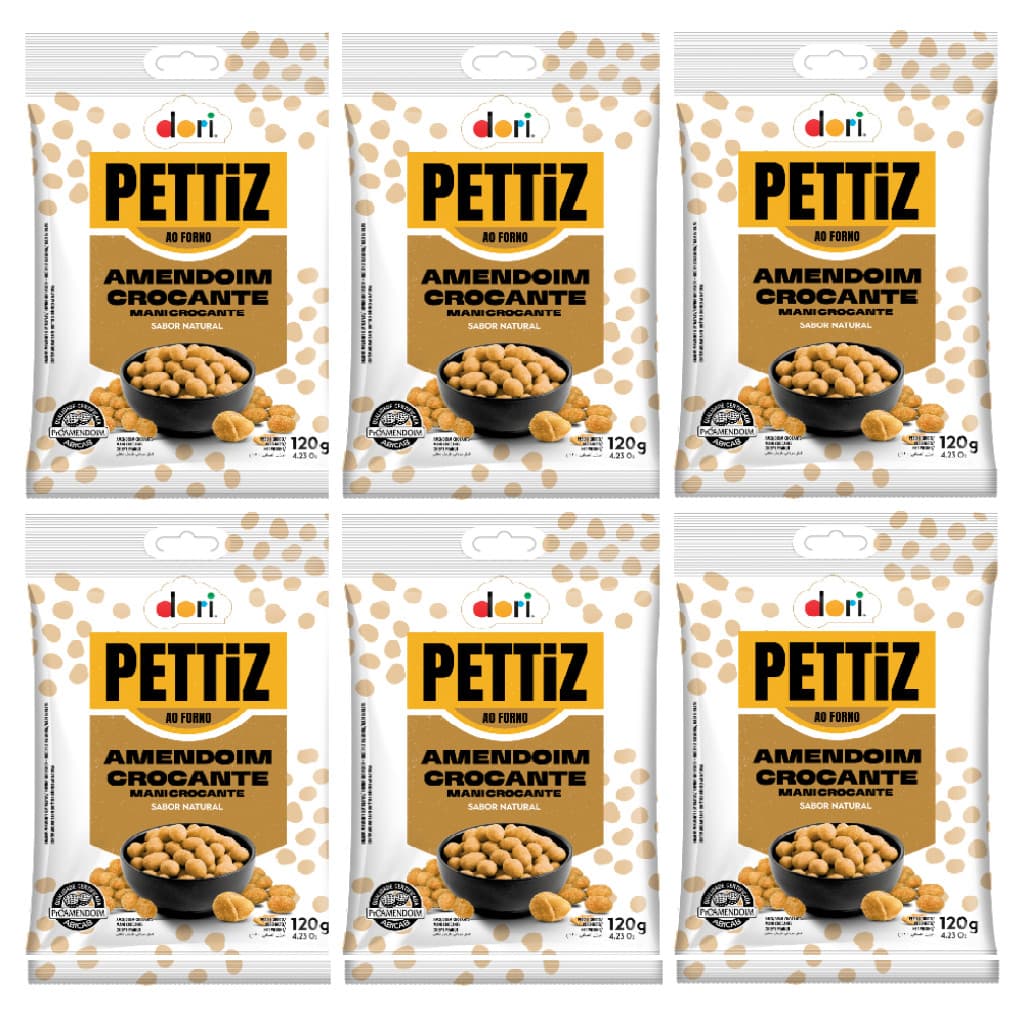 Kit C/ 6un Amendoim Pettiz Crocante Natural 120g - Dori
