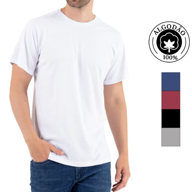 Camiseta Masculina Lisa Básica Branca 100% Algodão 30.1