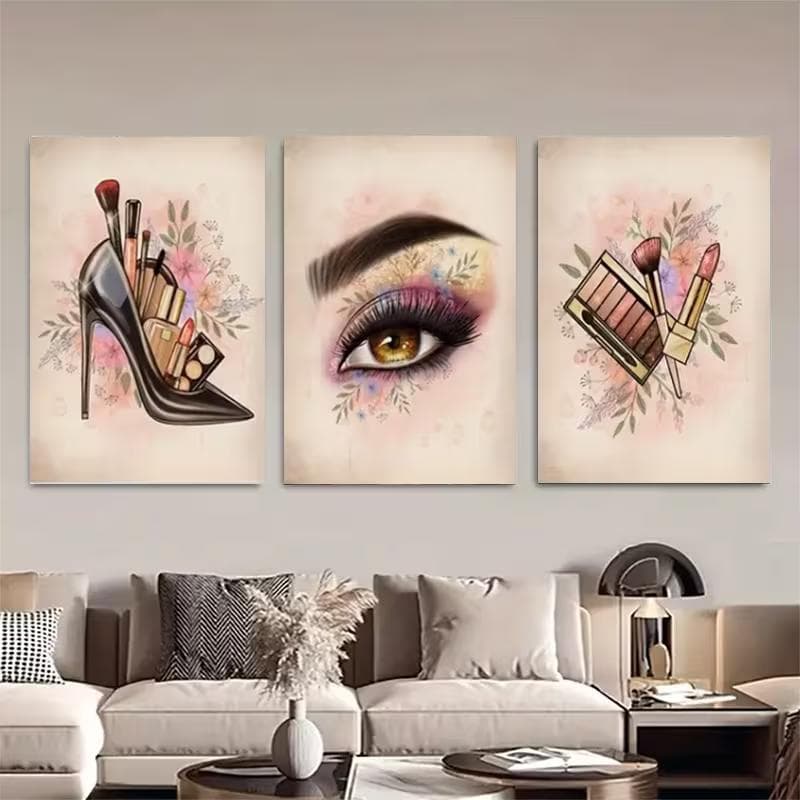 Quadro Decorativo Maquiagem e Beleza - Arte Vintage com Salto Alto e Make
