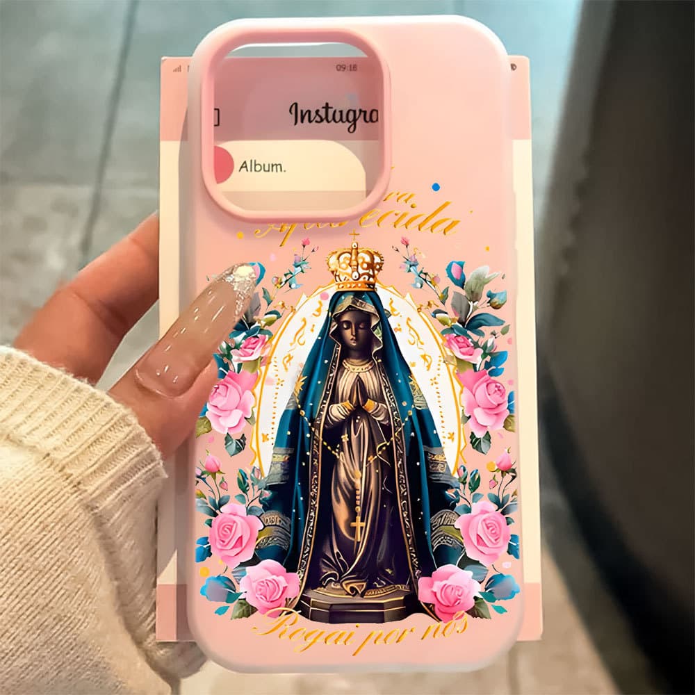 Nossa Senhora 2 Em 1 Capa Capinha Para iPhone 17 Ar 16 15 14 Plus 13 12 11 Pro Max 16e Fosco Silicone Anti-Impacto