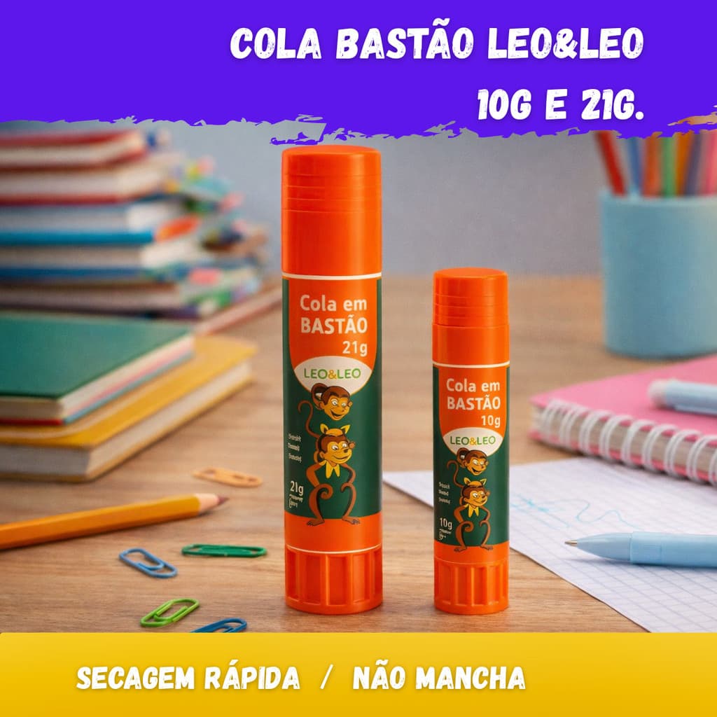 Kit  Colas Bastão 10g /21g Leo&Leo Uso Escolar Escritório Artesanais Secagem Rápida! Não Mancha