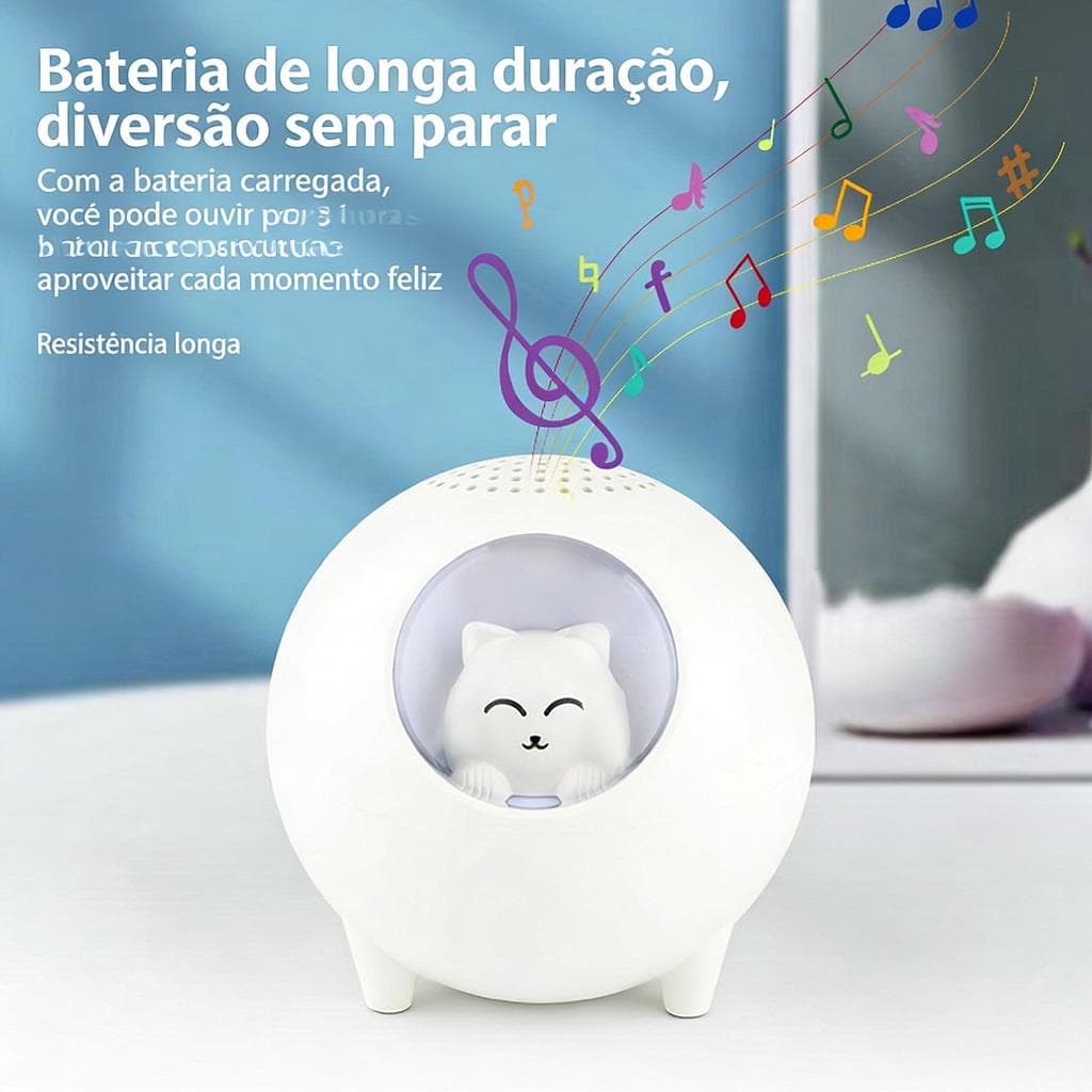 Caixa de Som Bluetooth Adorável Gatinho Branca com Iluminação - Bateria Duradoura, Diversão e Ambiente Agradável