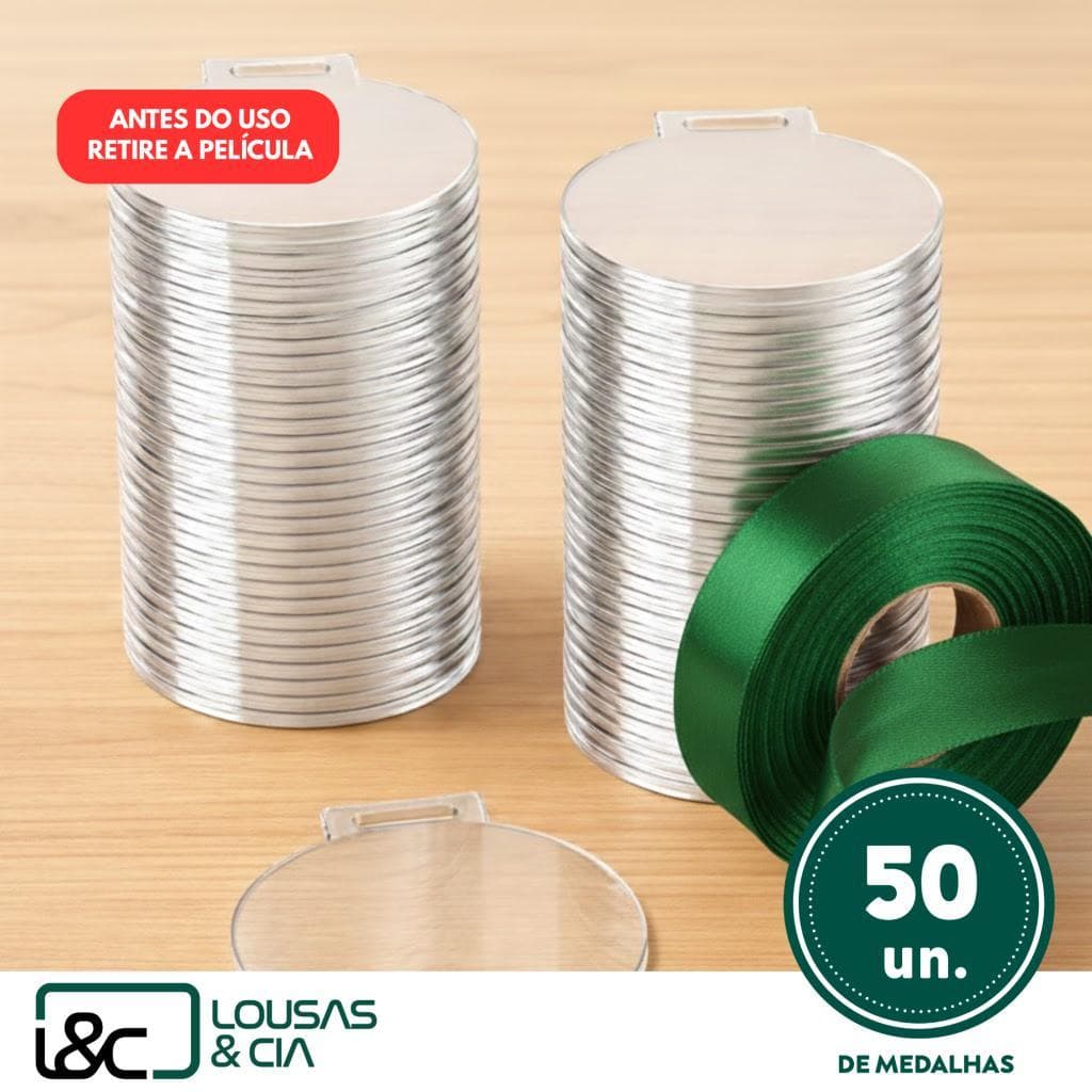 Kit com 50 Medalhas com Fita de Cetim 5x5 para Premiações