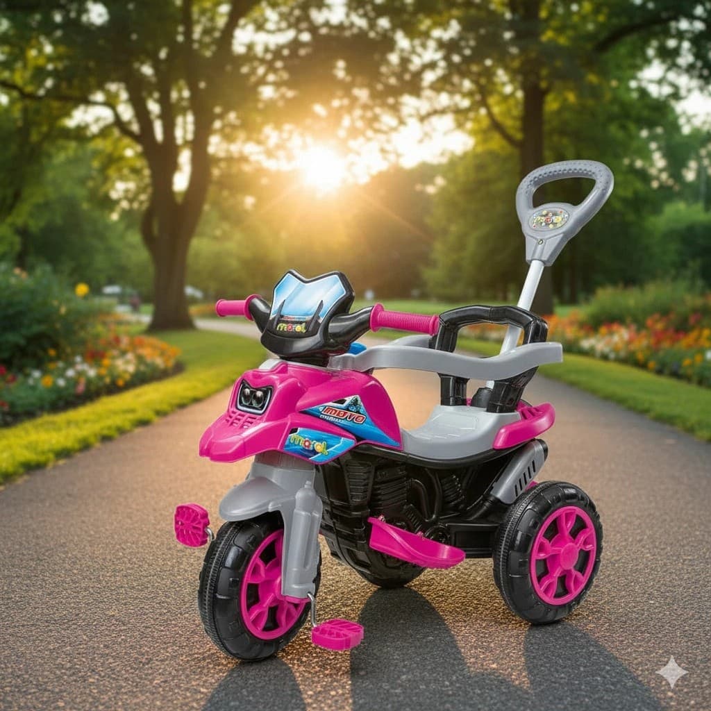 Triciclo Infantil Pedal Haste Rosa Azul Passeio Ar Livre Segurança Brinquedo Criança