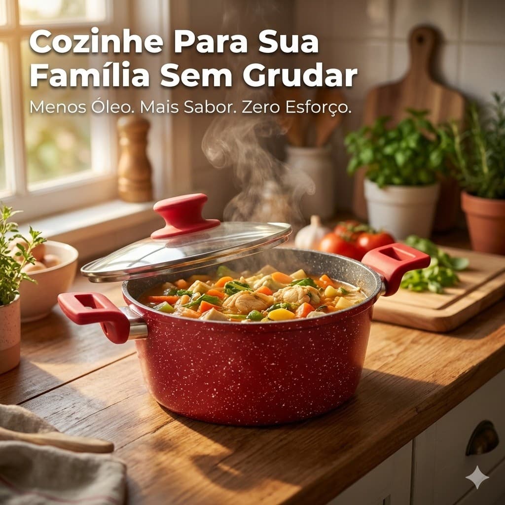 Kit Caçarola 24cm 4,8 Litros Para Fogão Indução Com Tampa de Vidro e Espátula