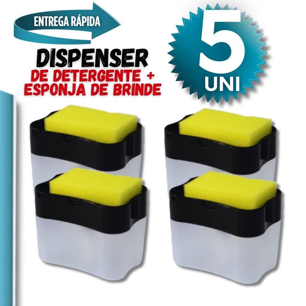 Jogo 05 Unidades Porta Detergente Dispenser Sabão Dispensador com 1 Bucha e Esponja Inclusa Material Premium