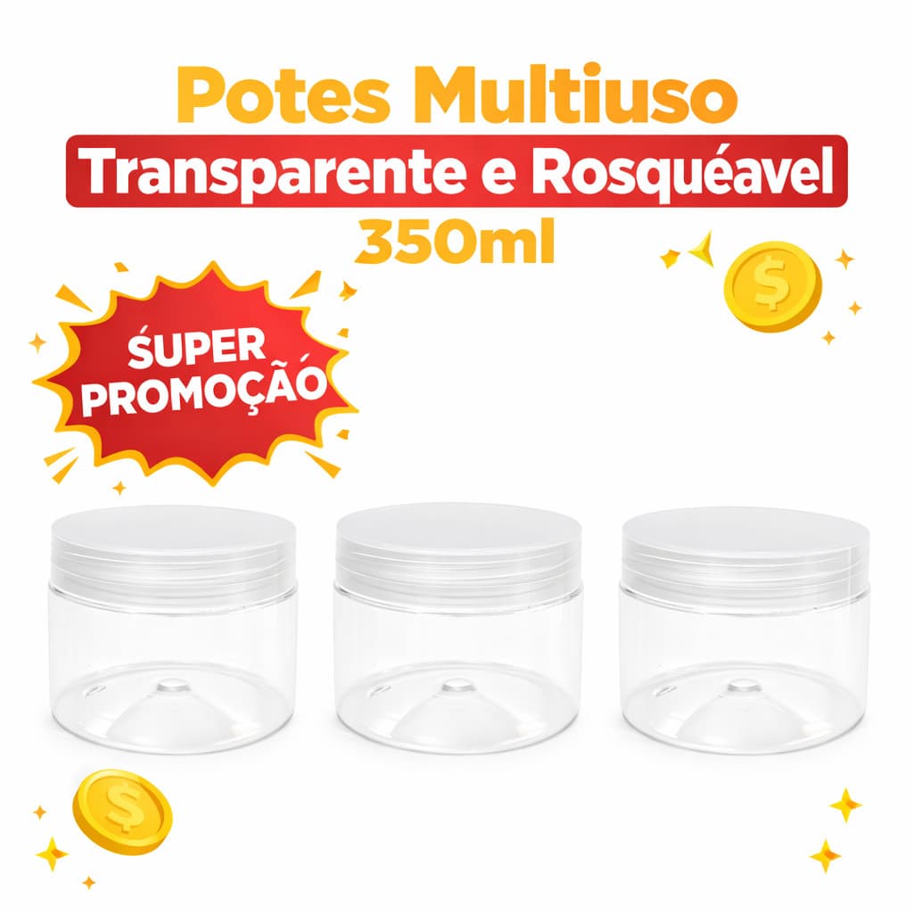 Potes Multiuso 350ml 5/10/15/20 Un Rosqueável Para Cozinha Temperos Cosméticos Lembrancinhas Brindes