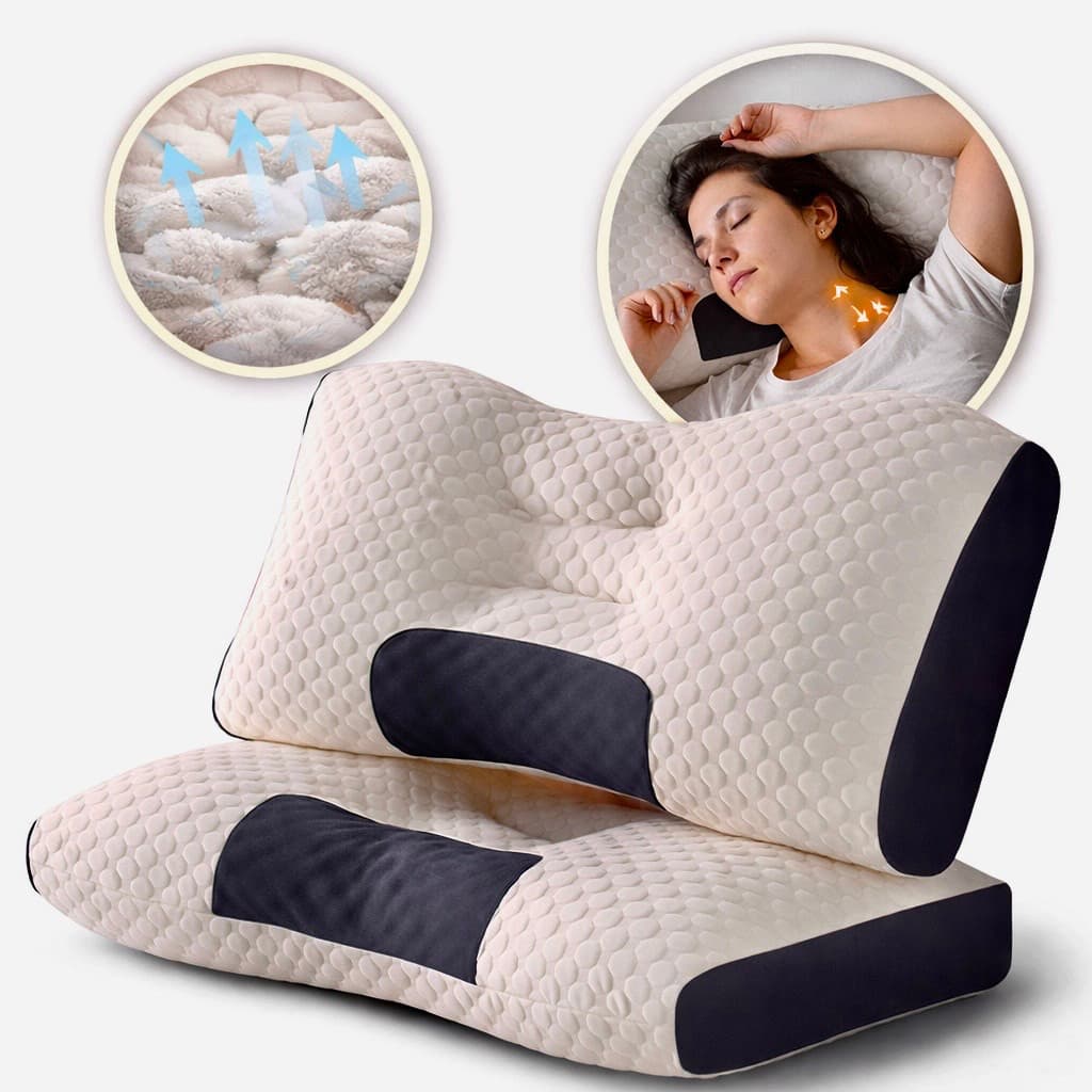 Travesseiro Ortopédico Cervical Ergonômico Fino Algodão Tricotado Macio Almofada Anatômica Relaxamento Cervical Premium