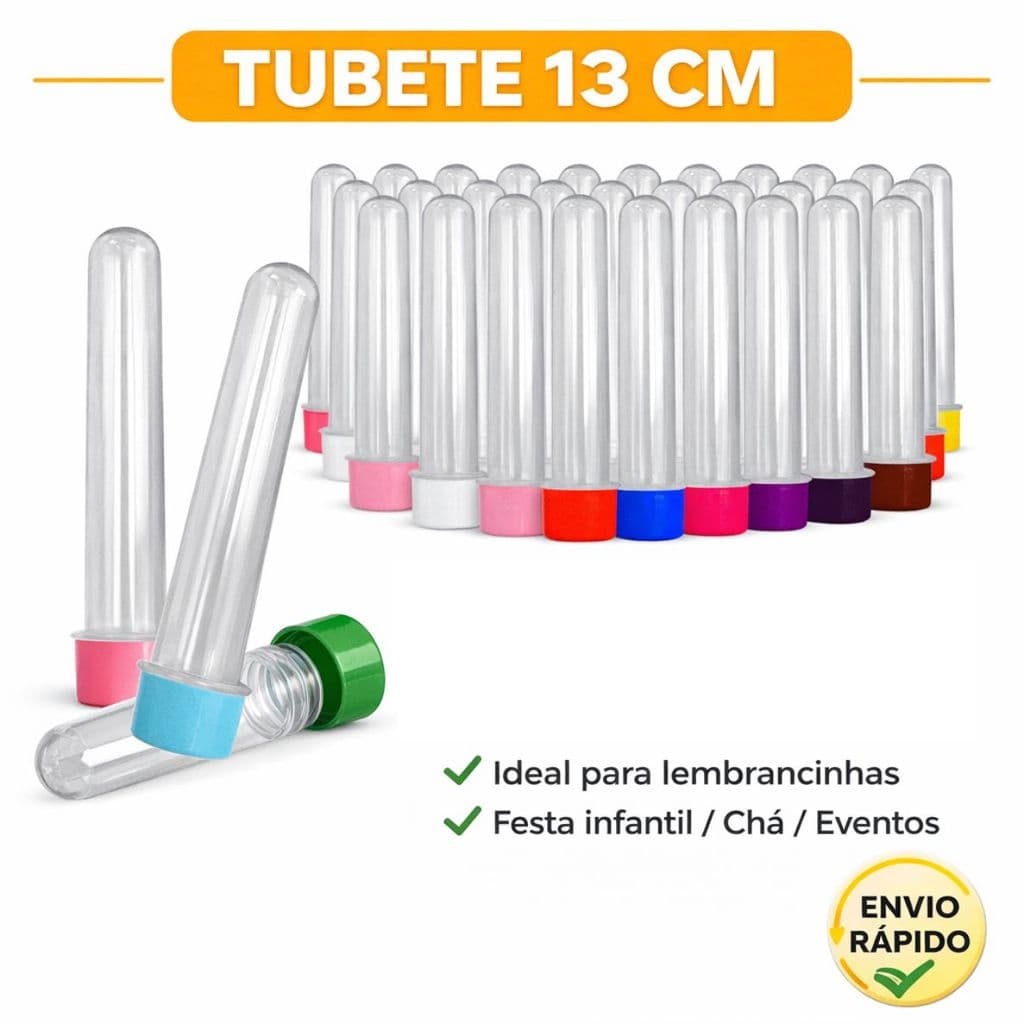 Kit Tubetes 13cm 10/20/30/40/50 unidades - Para Lembrancinhas - Várias Cores