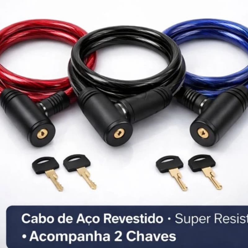 Corrente Cadeado para Moto Bicicleta Bike Segurança Estepe Trava Anti Furto Cabo Aço 7x630mm