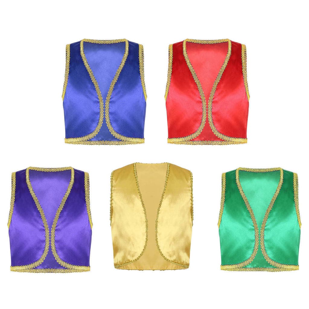 inhzoy Kids Boys Fairytale Cosplay Waistcoat Dress Up Costumes Open Front Golden Braided Trimmings Vest for Performance