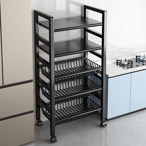 Fruteira Multiuso Organizador Cestos Rodinhas Portatil Cozinha Preta Moderna