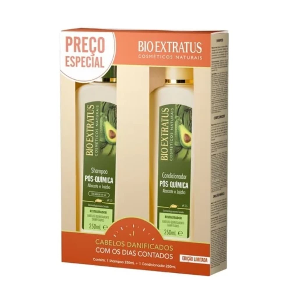 Kit Pós Química Shampoo 250ml + Condicionador 250ml - Bio Extratus Abacate Cabelos Danificados