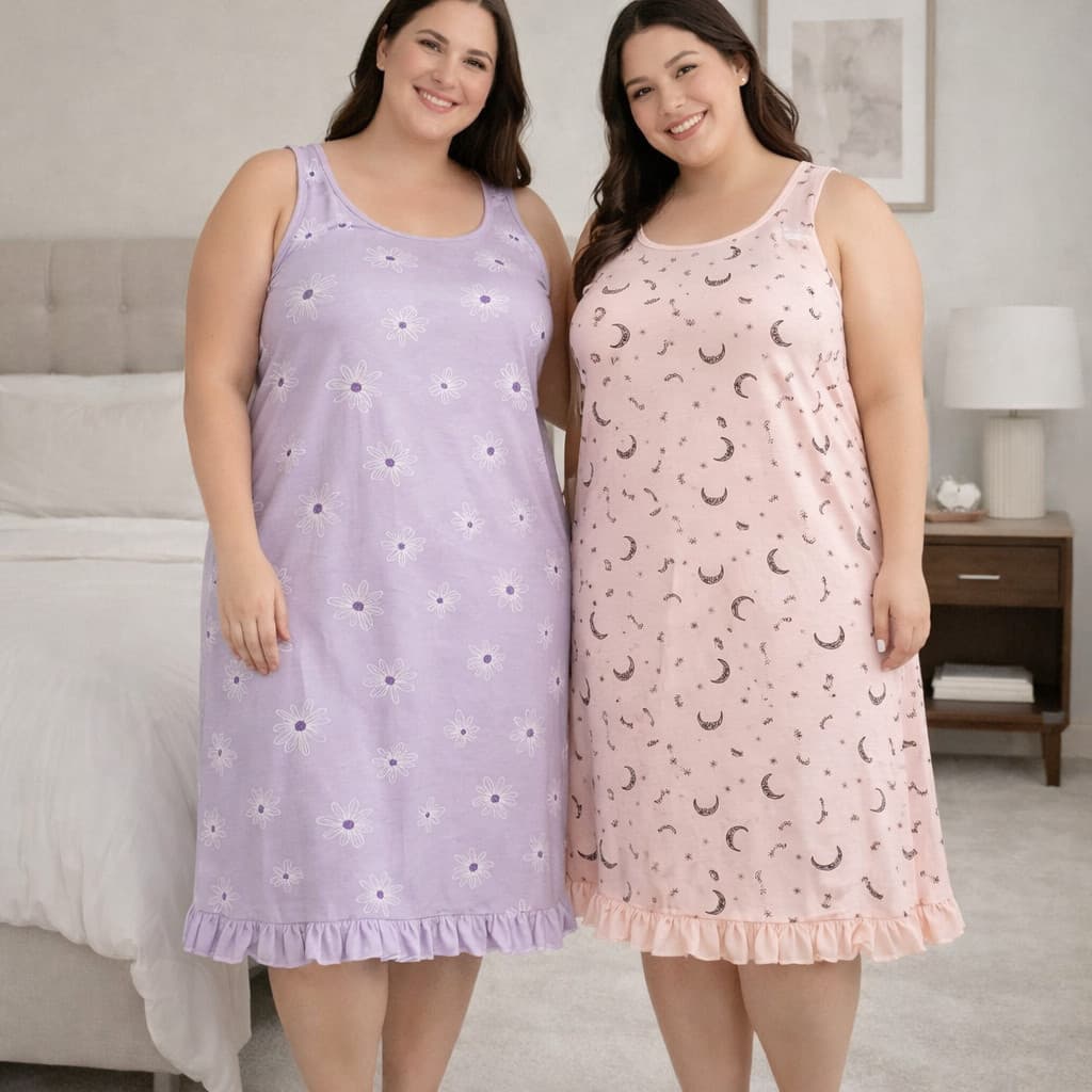 Camisola Plus Size Feminina G1 G2 G3 Regata  Confortável Estampada Noite Conforto |03PL| Promoção