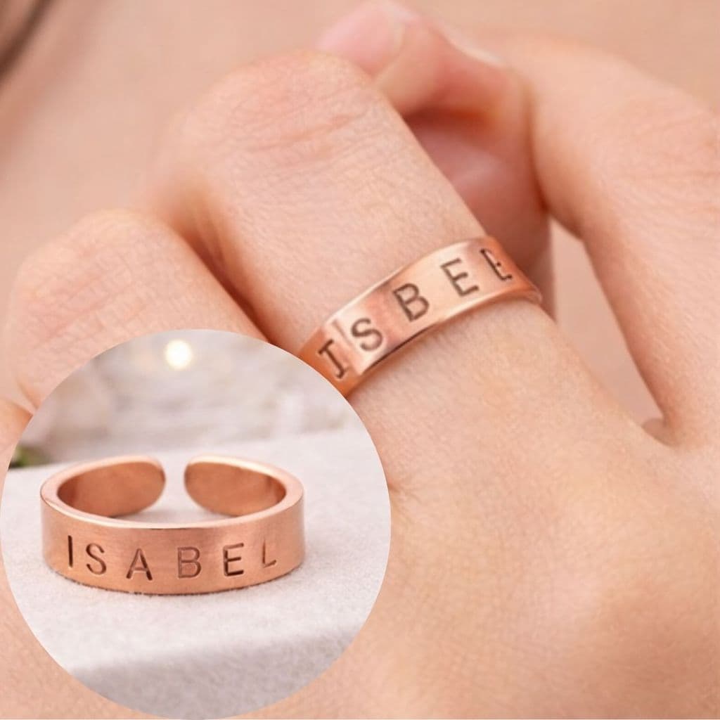 Anel de Cobre Personalizado com Nome Ajustável Anel Gravado Presente Especial