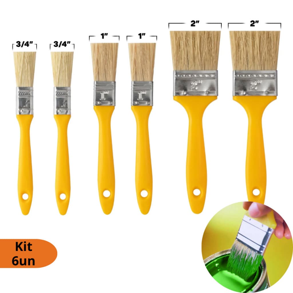 Pincéis Trincha Cerdas Naturais Pelo Porco Pintura Profissional Kit 6
