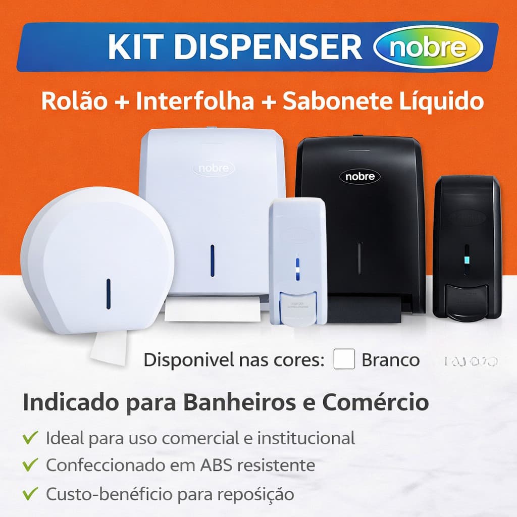 Kit Completo Banheiro Comercial 100% ABS - Suporte Rolão, Toalha e Sabonete