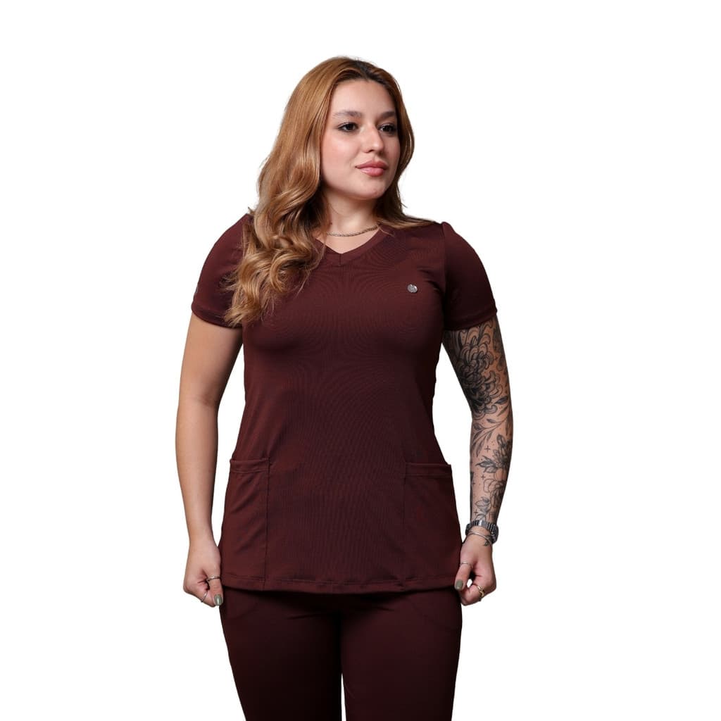 Conjunto Pijama Cirúrgico Scrub Ame Marrom Poliester