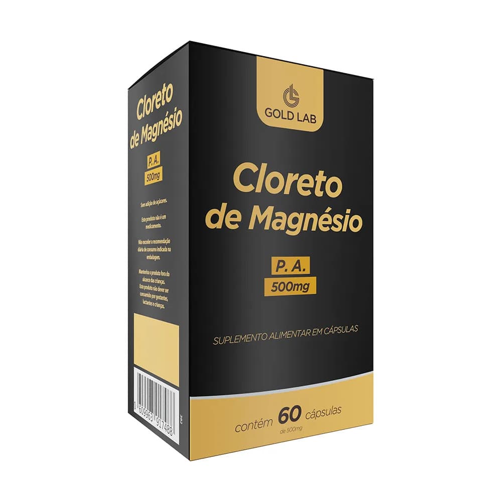 Cloreto de Magnésio P.A 500mg 60 Cápsulas Gold Lab Suplemento de Magnésio Alta Absorção