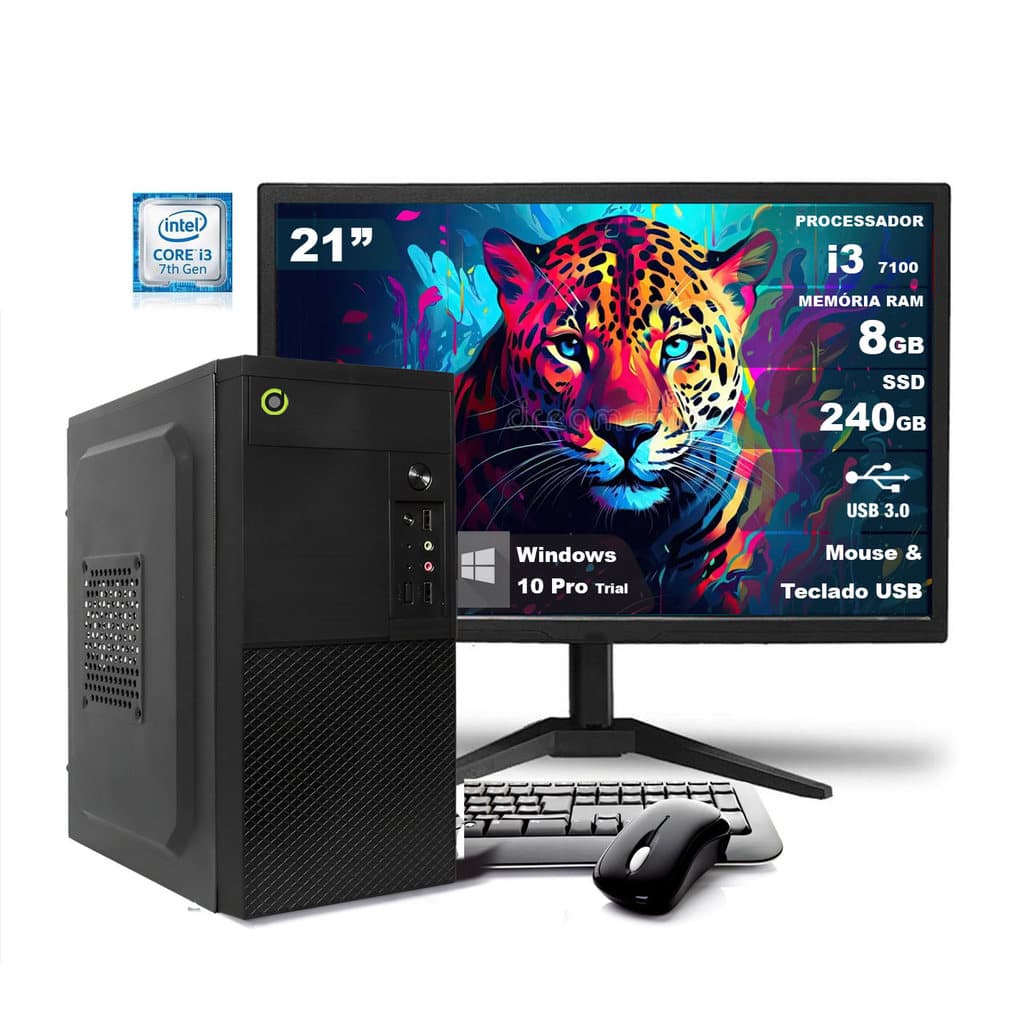 Computador On Corp Completo i3 7ª Geração 8GB RAM 240GB SSD Win10 Monitor 21
