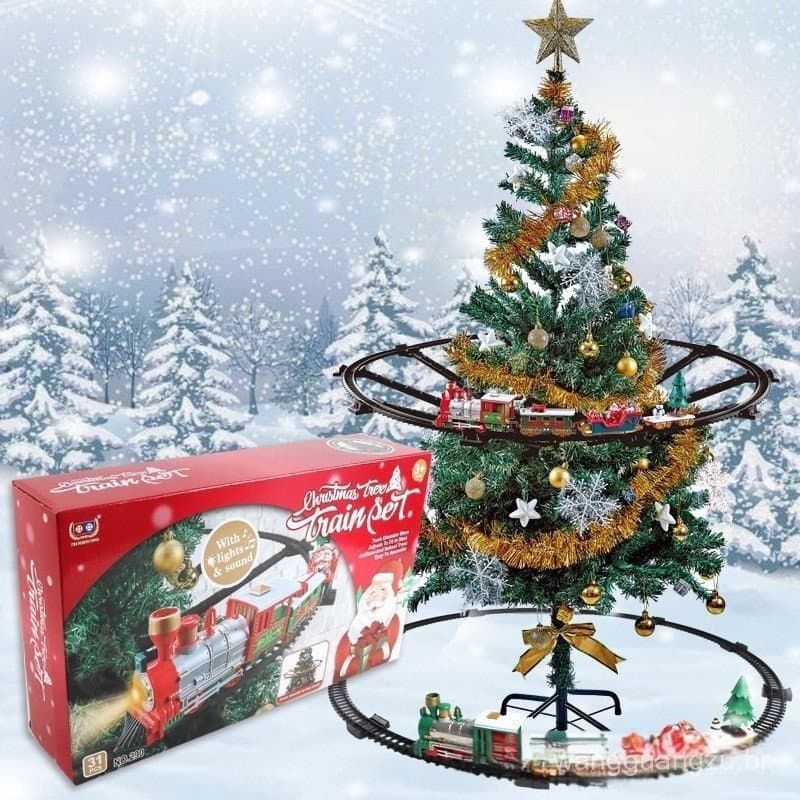 31 Pçs Pendurado Trem De Natal Elétrico Com Som E Iluminação Pequeno Decorações De Carro Árvore