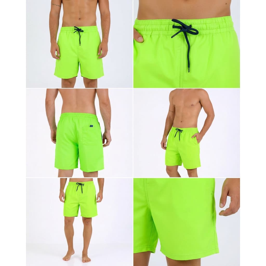 Bermuda Praia Masculina Calção Tactel Grosso Bolsos Piscina Verão Banho Férias Verde Copa Neon