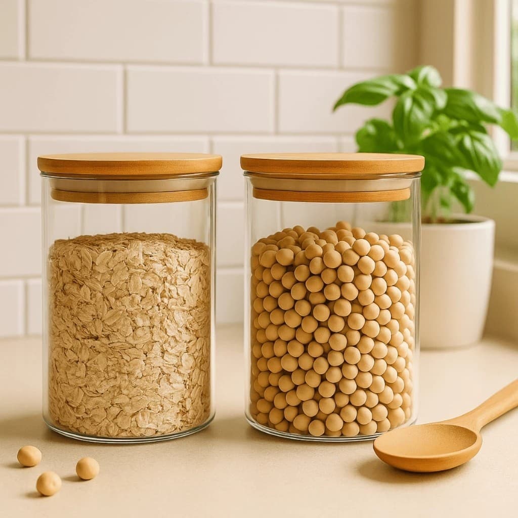 Pote vidro tampa bambu recipiente mantimentos arroz feijao graos conservar armazenar cozinha de achadinhos