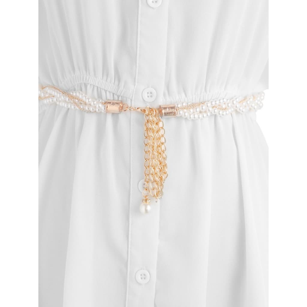 Pérola cintura corrente cinto elástico cinto feminino vestido decoração versão coreana All-Match moda calças cinto fino