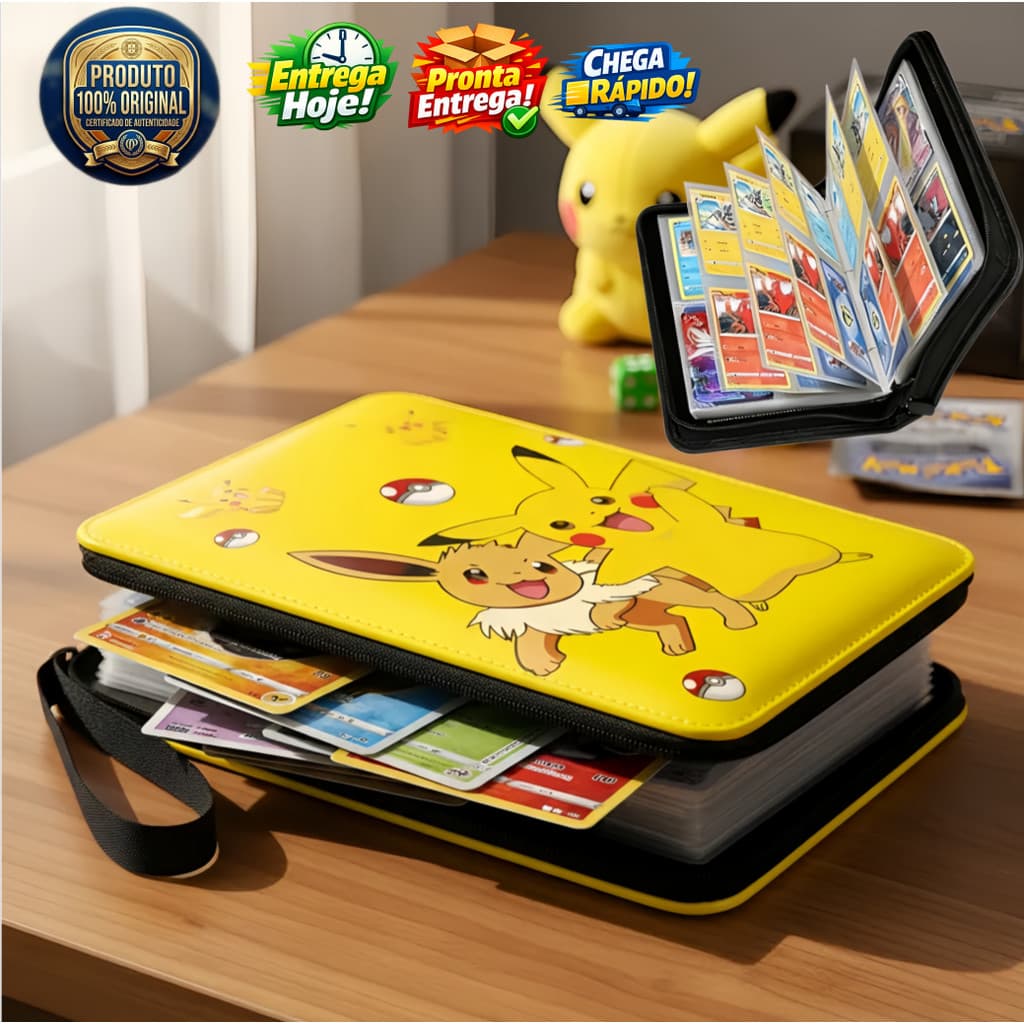 Álbum Pikachu Charizard 400 Cartas Couro Zíper Premium Envio Brasil Sem Taxa Extra