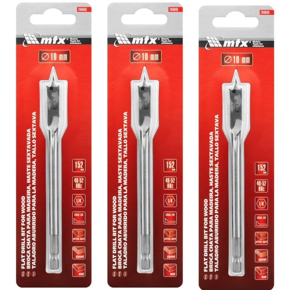 Kit De Brocas Chatas Para Madeira 10 mm 3 Peças Mtx
