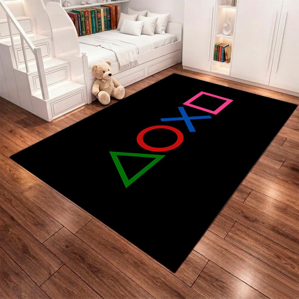 Tapete Gamer Jogos Video Game Station Infantil Menino Grande Retangular Antiderrapante Para Quarto