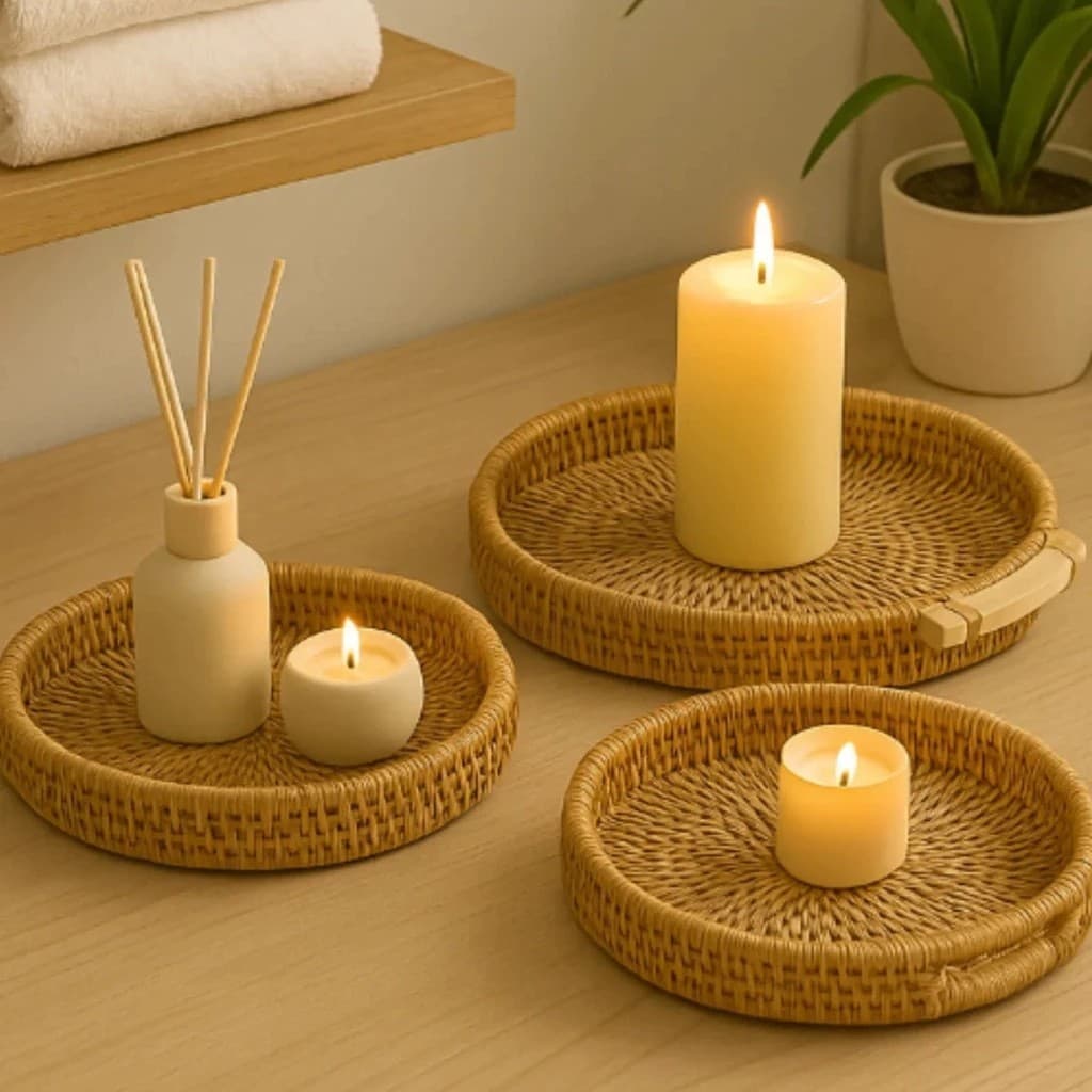 Kit 3 Bandejas Madeira Redondas Servir Café Chá Frutas Petiscos Decoração Mesa Conjunto