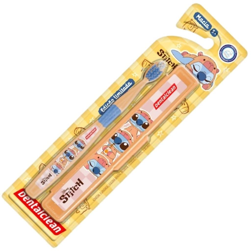 Escova de Dentes Infantil com Estojo Stitch Capivara Caramelo DENTALCLEAN