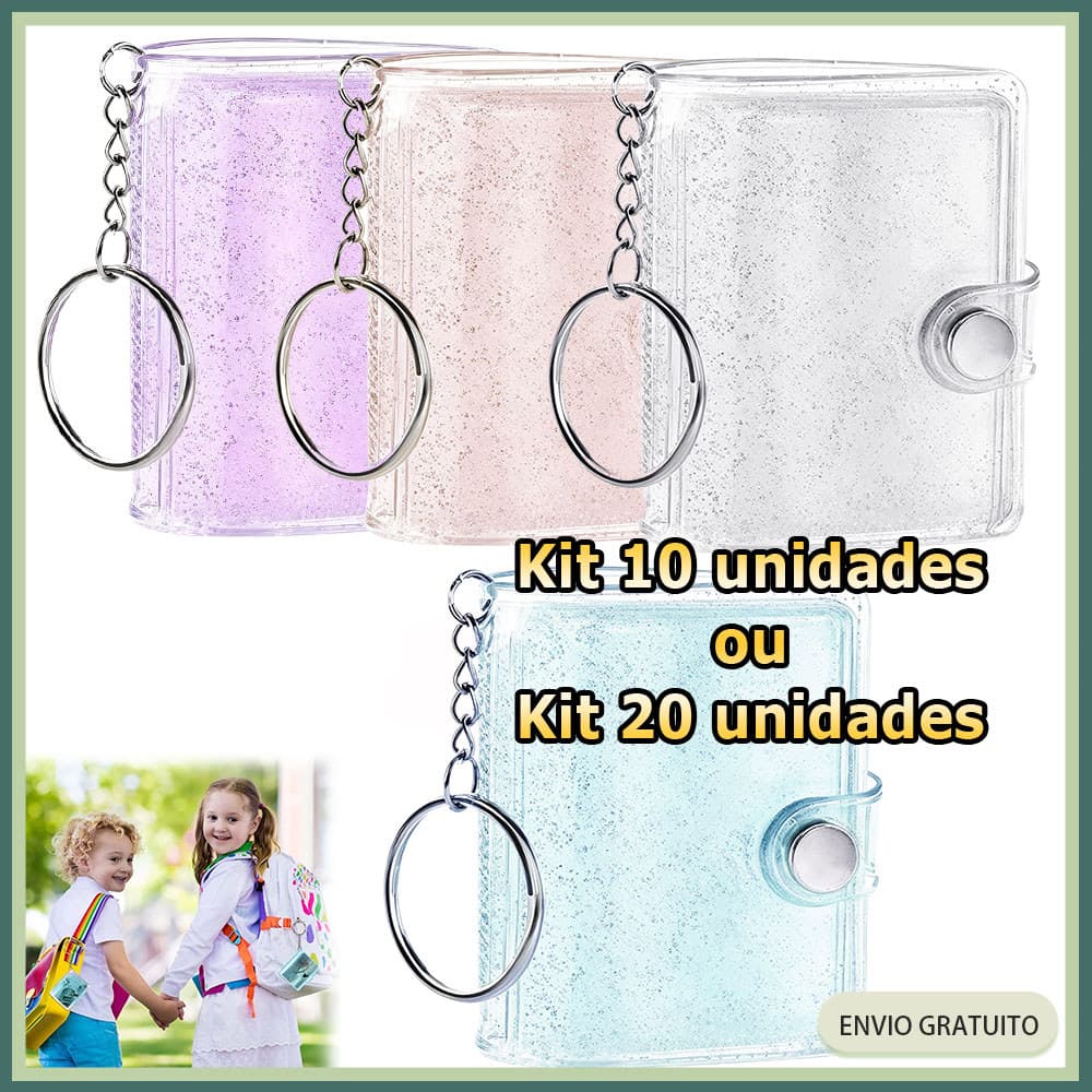 Kit 10/20 Mini álbum de fotos com chaveiro e bolsa transparente para fotos - Presente de Dia dos Namorados 4,8x6,2cm