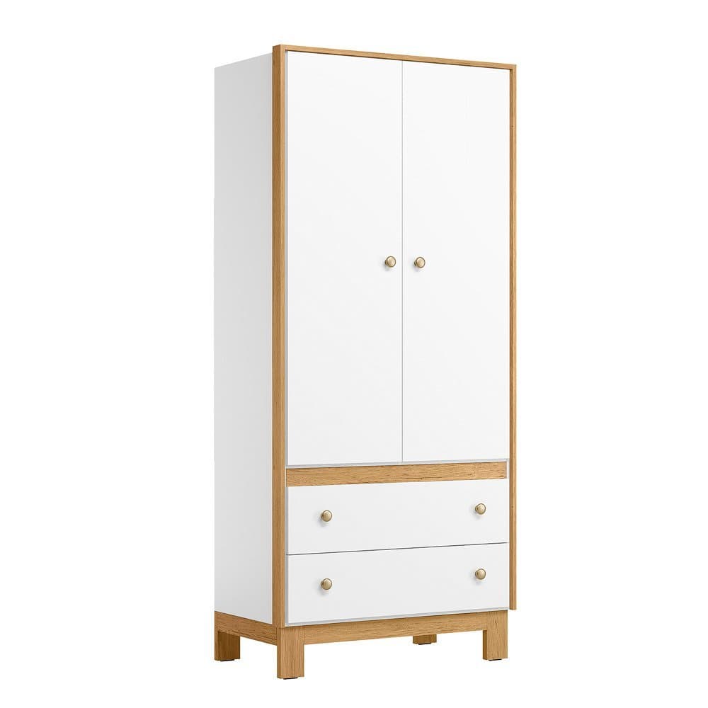 Guarda Roupa Quarto Infantil Bebê 2 Portas 2 Gavetas 1 Cabideiro Pés em MDF Flora 5055