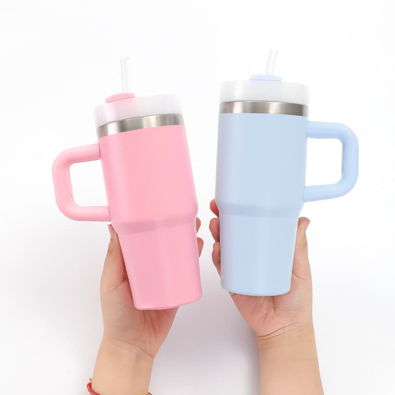 Copo Termico Isolado A Vácuo 14oz 450ml Garrafa Inoxidável Com Alça Palha Portátil De Carro Caneca De Viagem
